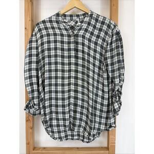 NWT Hello Nite Green Plaid Ruched Sleeve Button Up Top #1412 Size SMALl